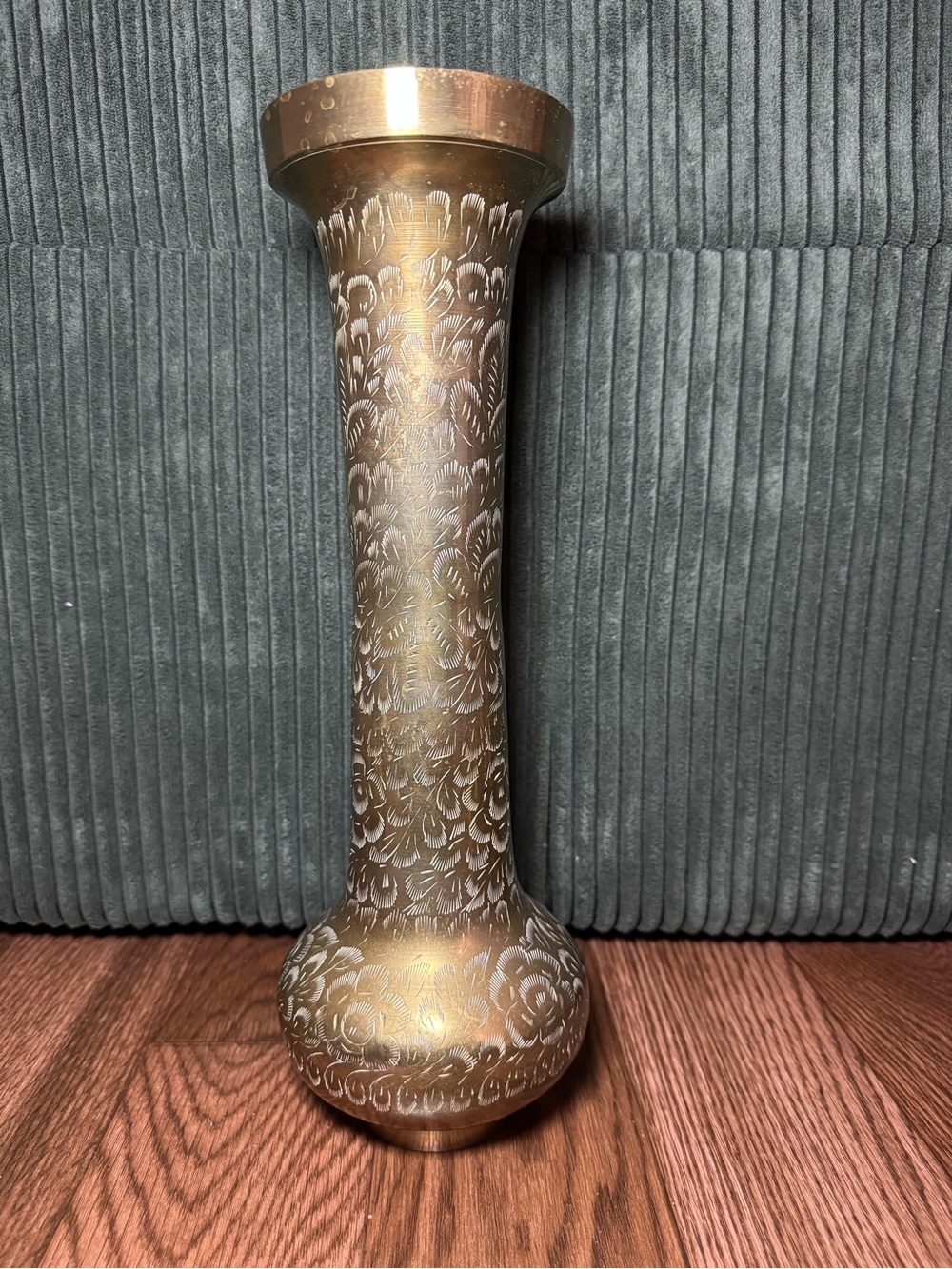 Vintage Decorative Tall Brass Floral Etched Vase